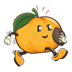 vector illustration of cute mandarin orange character mascot playing american football with an oval ball, work of handmade