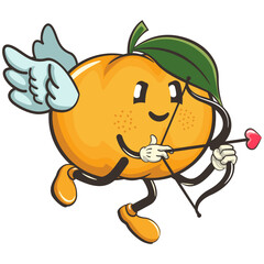 vector illustration of cute mandarin orange character mascot being cupid with arrow of love, work of handmade