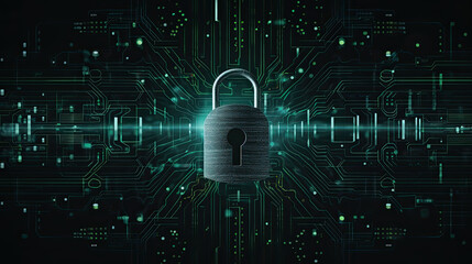 Cyberspace privacy and security concept, padlock icon on technology background.