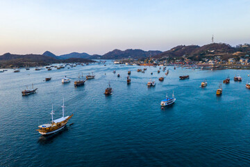 Fototapeta na wymiar Labuan Bajo Harbour. Where the Komodo Dragon trip begin. Labuan Bajo is a fishing town located at the western end of the large island of Flores in the Nusa Tenggara region of east Indonesia.