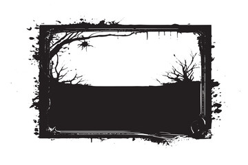 black traced horror grunge frame on white background, vector illustration background texture