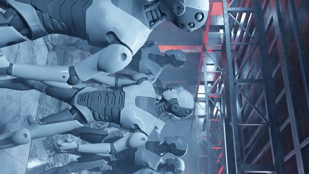vertical of robot humanoid futuristic artificial intelligence factory production of robot vertical , concept ai taking over 