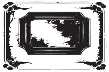 black traced horror grunge frame on white background, vector illustration background texture