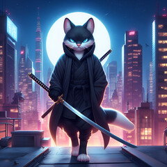 Assassin cat in  a city