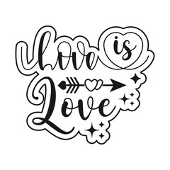 Love is Love Typography Valentine's Day Clip Art White And Black