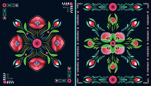 A set of floral borders with a border of flowers Colorful Rickshaw painting