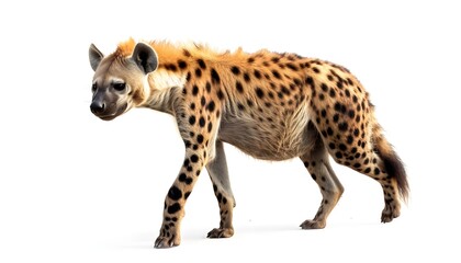 hyena walking isolated on white - obrazy, fototapety, plakaty