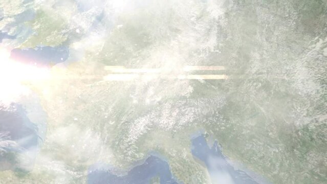 Zoom in from space and focus on Laupheim, Germany. 3D Animation. Background for travel intro. Elements of this image furnished by NASA.