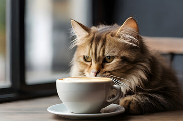 cat with cup of coffee