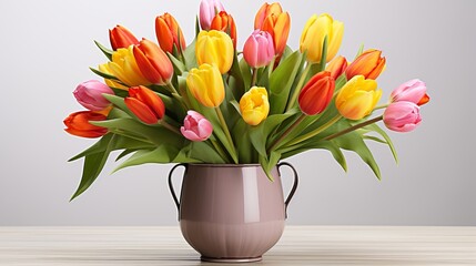 Stunning Tulip Bouquet on a Solid Background - Perfect for Text Placement and Design Projects