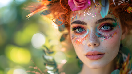 A talented face painter, natural sunlight pouring in, dressed in a creative artist's outfit