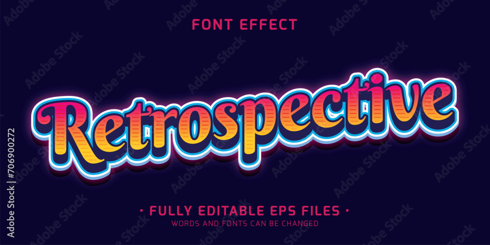 Poster editable vector retro neon style font effect isolated in a dark blue background