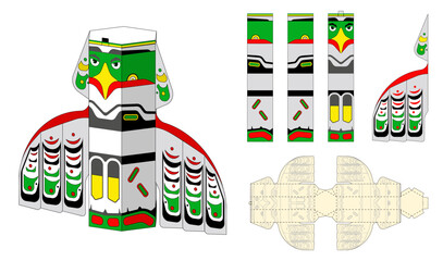 Tiki Totem Shaped Gift Box Design for Candy and Biscuits. Die Cut Packaging for Retail. Cardboard Pinata for Children's Crafts and Holiday. Folding Ready Pack  Laser Cutting.  Fully  Functional. 