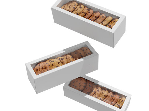 Floating White Blank Cookies Packaging Slide Box 3D Mockup