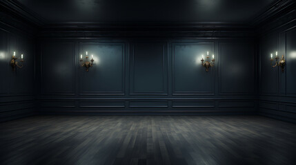 Empty elegant dark room at night with copy space