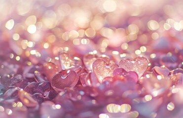 many pink hearts shaped into diamonds and glitter - obrazy, fototapety, plakaty
