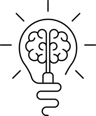 Creative idea icon. Brain and light bulb thin light icon, sign or logo, vector illustration.
