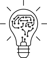 Creative idea icon. Brain and light bulb thin light icon, sign or logo, vector illustration.