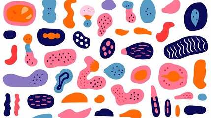 Abstract seamless pattern with different shapes and textures. illustration in doodle style. Generative AI