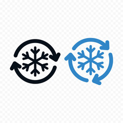 Freezer control vector icon, automatic refrigeration, air conditioning, freezing. Snowflake with rotation arrows.