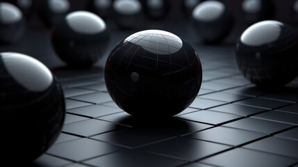 Black and white 3D illustration of a chessboard with spheres. Generative AI