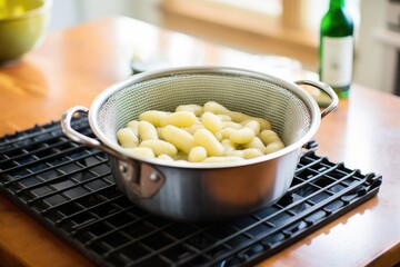gnocchi in a colander after boiling