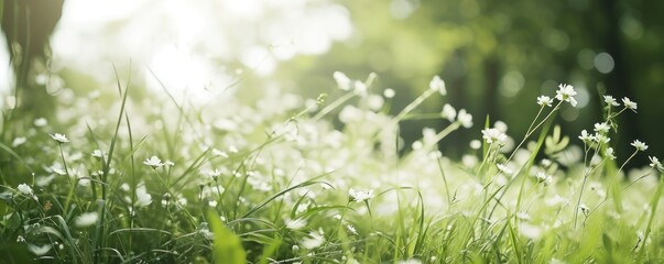 Fototapeta premium grass field with blooming flowers