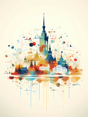 Minimalist Helsinki Skyline, A Colorful Cityscape With Many Buildings