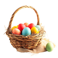 Fototapeta premium Traditional Easter Egg Basket in Wicker Isolated