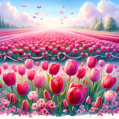 a vast field of vibrant pink tulips