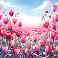 a vast field of vibrant pink tulips