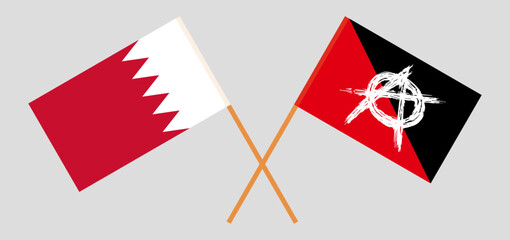Crossed flags of Bahrain and anarchy. Official colors. Correct proportion