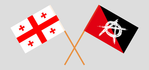 Crossed flags of Georgia and anarchy. Official colors. Correct proportion