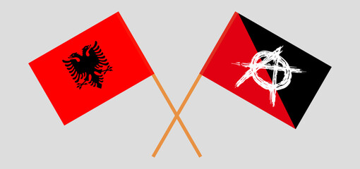 Crossed flags of Albania and anarchy. Official colors. Correct proportion