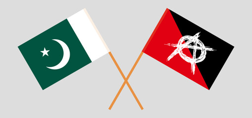 Crossed flags of Pakistan and anarchy. Official colors. Correct proportion