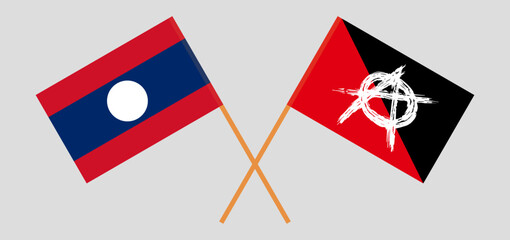Crossed flags of Laos and anarchy. Official colors. Correct proportion