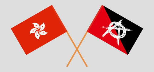 Crossed flags of Hong Kong and anarchy. Official colors. Correct proportion