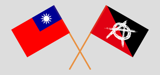 Crossed flags of Taiwan and anarchy. Official colors. Correct proportion