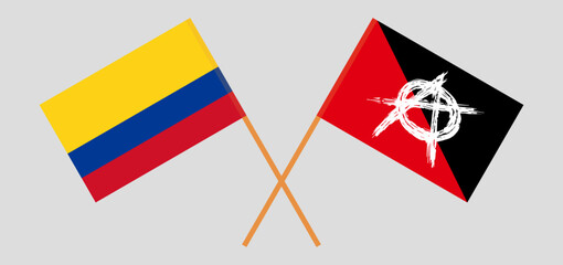 Crossed flags of Colombia and anarchy. Official colors. Correct proportion