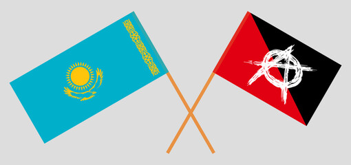 Crossed flags of Kazakhstan and anarchy. Official colors. Correct proportion