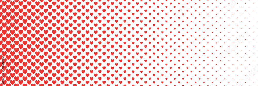 Poster horizontal red halftone of heart shape design for pattern and valentine's day background.