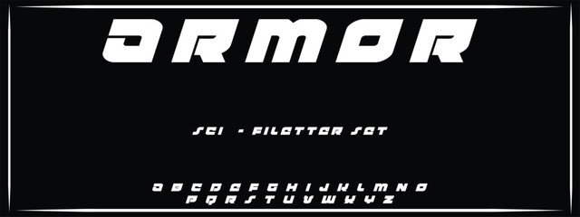 Fototapeta na wymiar ARMOR, Sports minimal tech font letter set. Luxury vector typeface for company. Modern gaming fonts logo design