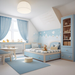 children's room, blue, white, modern