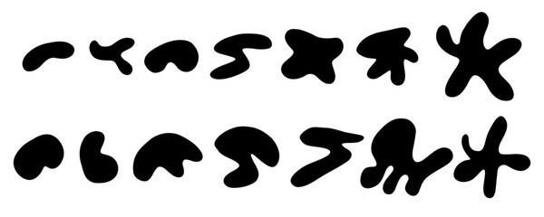 Organic spot set. Organic random irregular shapes, stone or liquid green blobs. Abstract pebble silhouettes, blotch and inkblot. Simple liquid splodge elements water forms. vector minimal bubble.