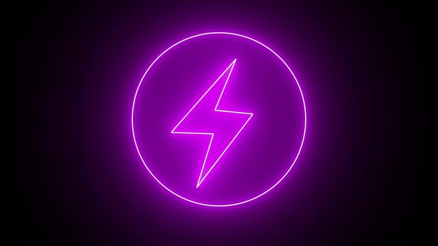 Glowing neon purple color battery charging power symbol . Lightning bolt sign in the circle. Glowing neon and vector illustration