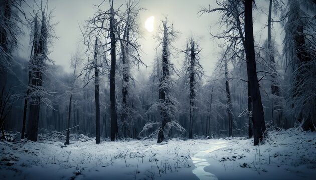 dark creepy snow cold forest