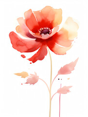 Flowering poppy, houseplant , continuous one line art hand drawing and drops , splashes of red ink on a white background