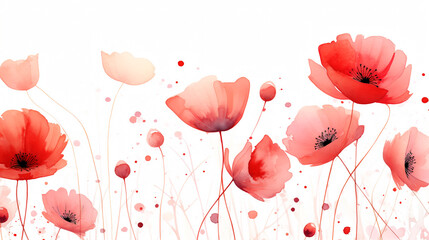 Watercolor painted group of red poppy flowers. Hand drawn flower design elements isolated on white background.