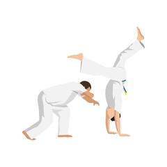 People fighting in Capoeira. Brazilian martial arts. Combat sport. Flat vector illustration isolated on white background