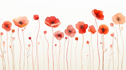 Obraz premium Watercolor painted group of red poppy flowers. Hand drawn flower design elements isolated on white background.